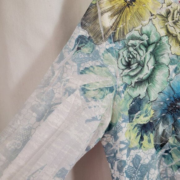 Jess & Jane USA Top Tunic ruffled layers Large floral 3/4 sleeves crescent hem - Picture 4 of 8